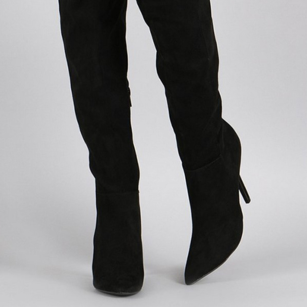 Black Suede like Over te Knee Boot